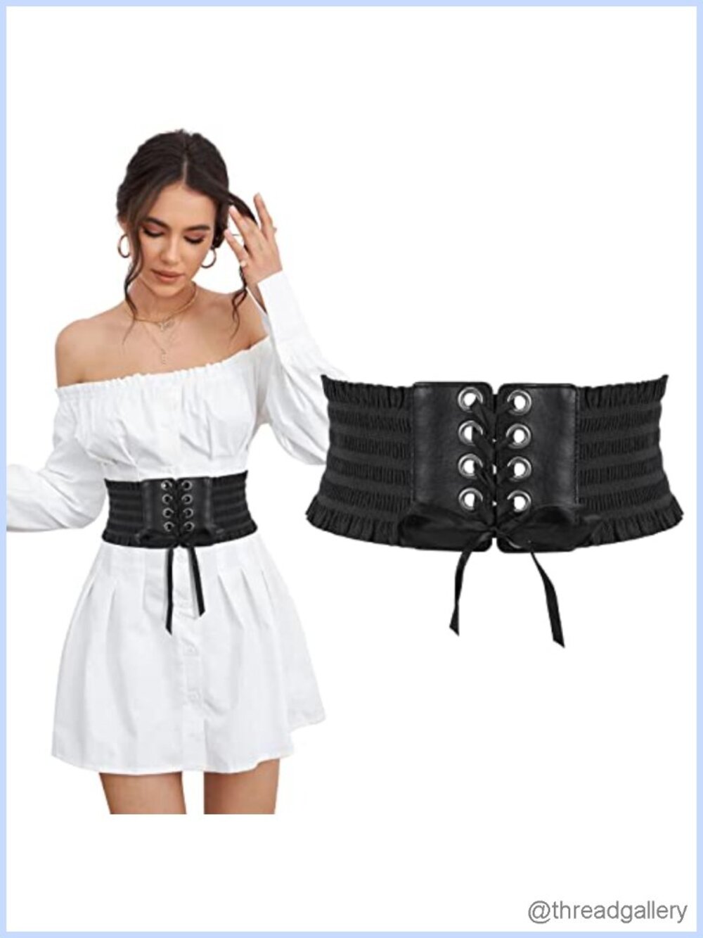 Wide Elastic Lace-up Waist Belt Polyester PU Leather Corset Dress Belt